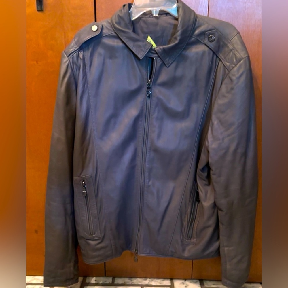 Grey Leather Versace Coat